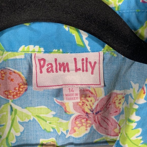 Palm Lily Women’s Sleeveless Button Front Top Turquoise w/ Fruit Print Size 12 - Picture 7 of 10